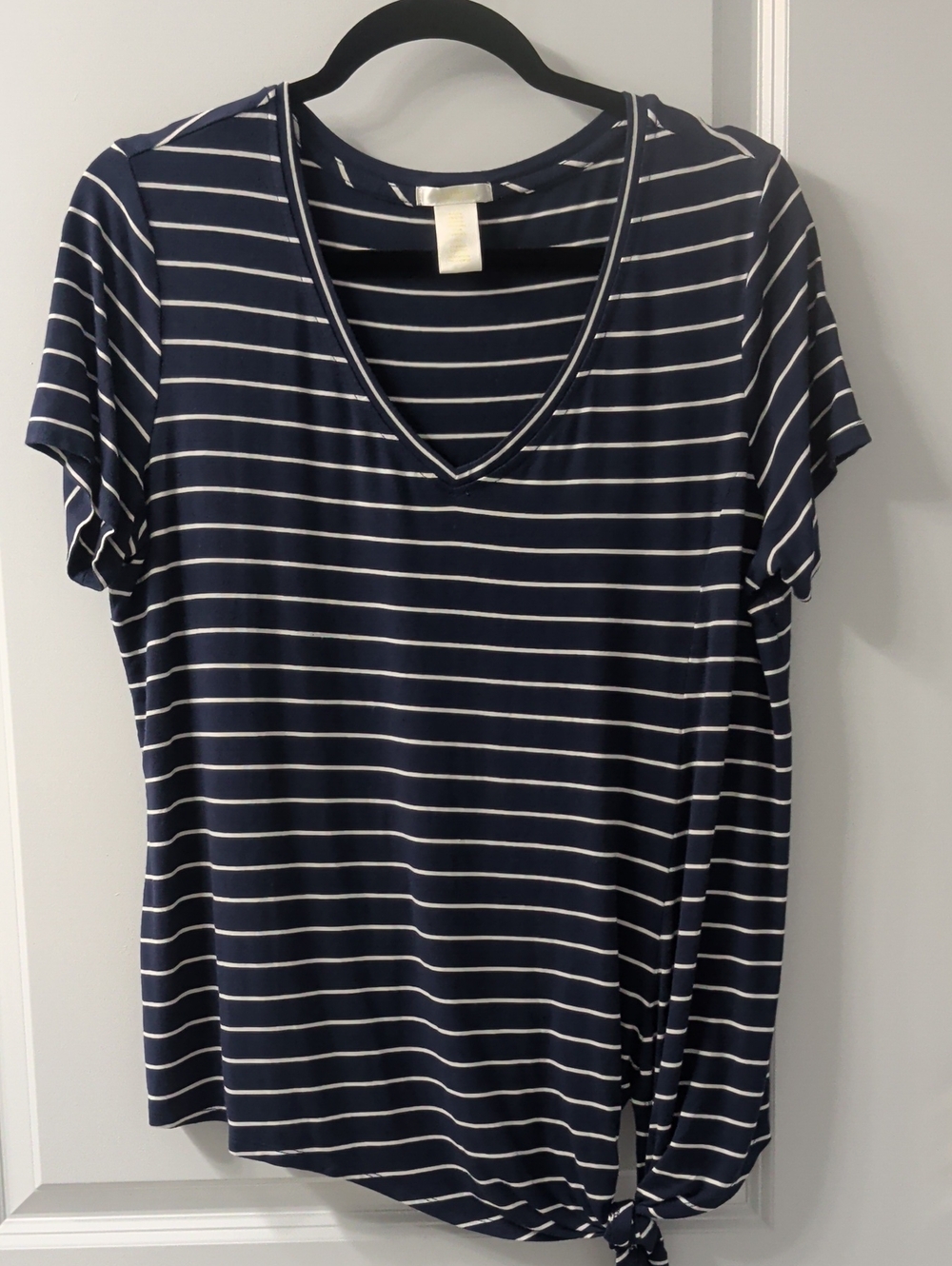 Matty M Navy and White Striped V-Neck Knot Tee